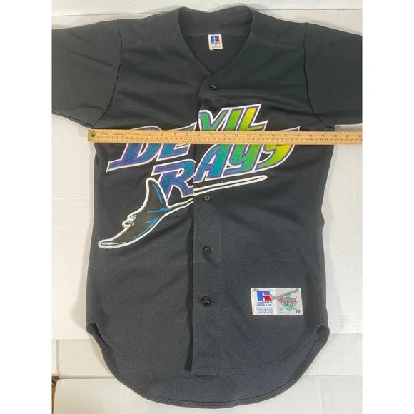 Vintage Russell Athletic Mens Tampa Bay Devil Rays‎ Baseball Jersey 40 Black USA
